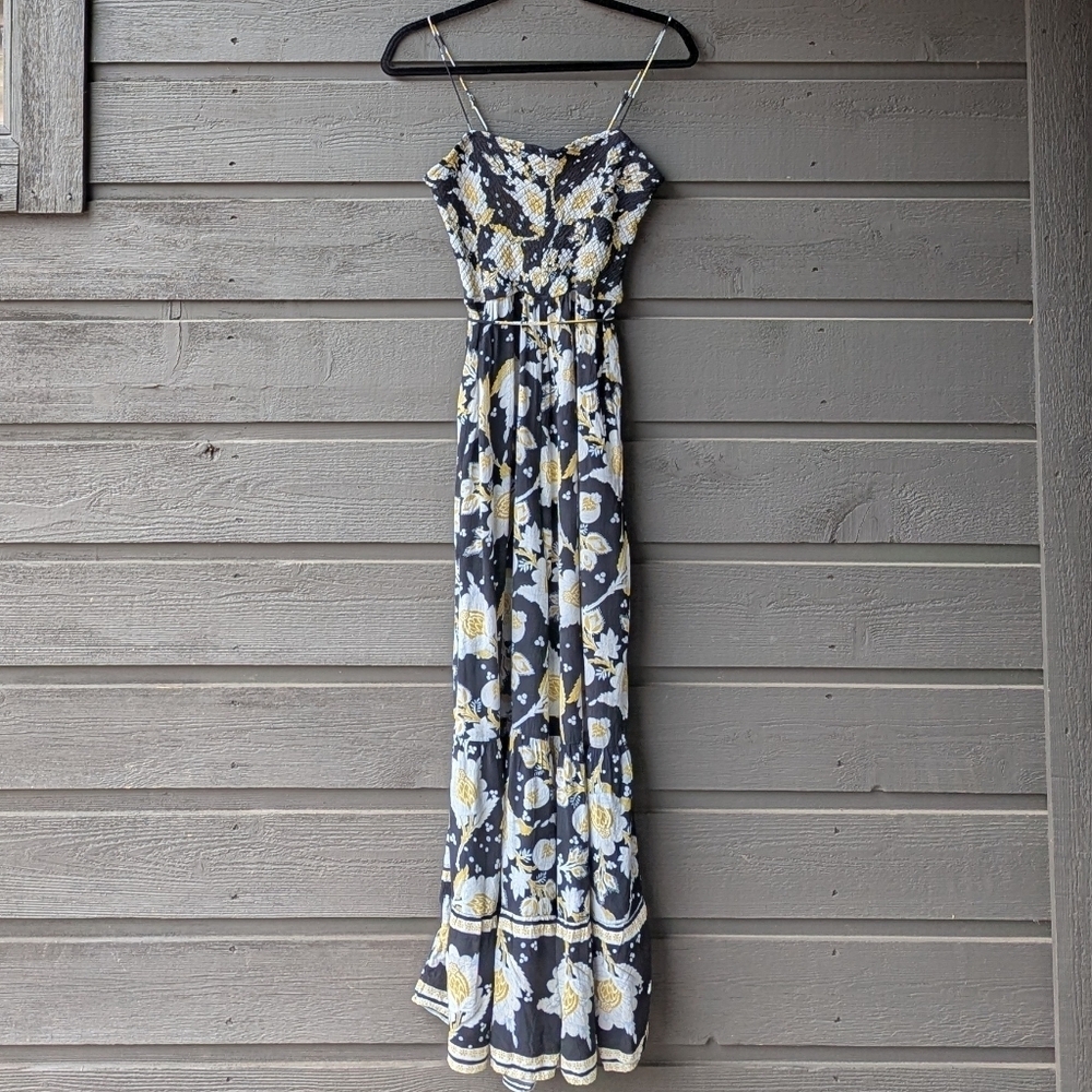 Free People Little of Your Love Jumpsuit Floral Tiered Wide Leg Black Medium